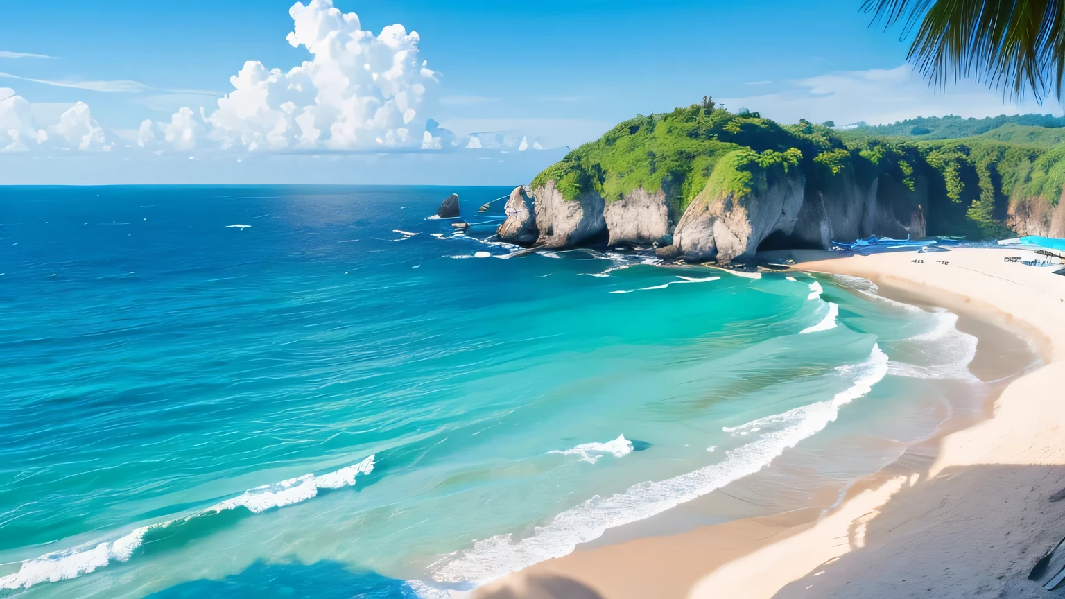 beachside，summer，blue-sky，baiyun，freshen，vibrancy，swell sea，shoreline，k hd，1080P，
