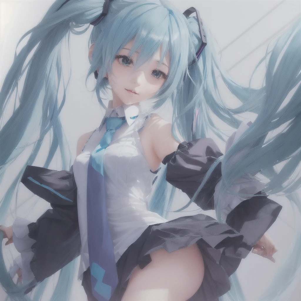 Anime girl with long blue hair and a tie, Mikudayo, hatsune Miku, hatsune Miku portrait, portrait of hatsune Miku, Miku, Anime Style 4k, Pixiv contest winner, digital art on Pixiv, hatsune Miku short hair, Enchanting anime girl, by Shimo, Nightcore, Pixiv, Zerochan Art