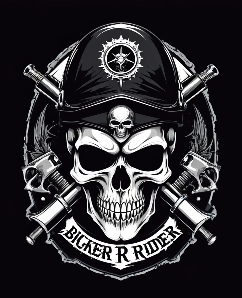 t shirt design, Vector Vector Illustration Biker Skull, text logo: night rider, vectorized emblem with Adobe Illustration isolated, White background, image suitable for distinctive, badge, crista, distinctive, correction, tattoo or t shirt design