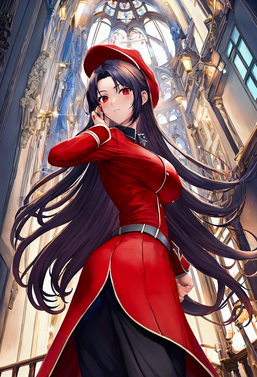 (realistic:0.2), anime illustration, 1girl,, red coat, big red hat, in paris france, sfw, black pants, black office shirt,, carmen sandiego,, blue sky,, long hair,, dramatic lightning, lights, epic lights, light on face, backlit, face light, lit face, fill lamp, fill light, ((masterpiece)), (carmen_sandiego_v1-1_shurik-2000:0.6)