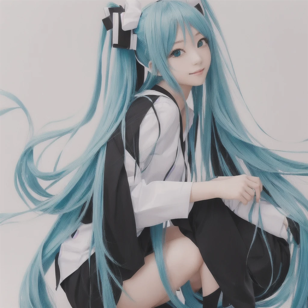 Anime Girls with long hair and a white shirt and black pants, portrait of hatsune Miku, hatsune Miku portrait, Mikudayo, hatsune Miku, Miku, Pixiv, Zerochan Art, digital art on Pixiv, Nightcore, Pixiv contest winner, Anime Girls, (Anime Girls), beautiful Anime Girls, pretty Anime Girls, Anime Style 4k