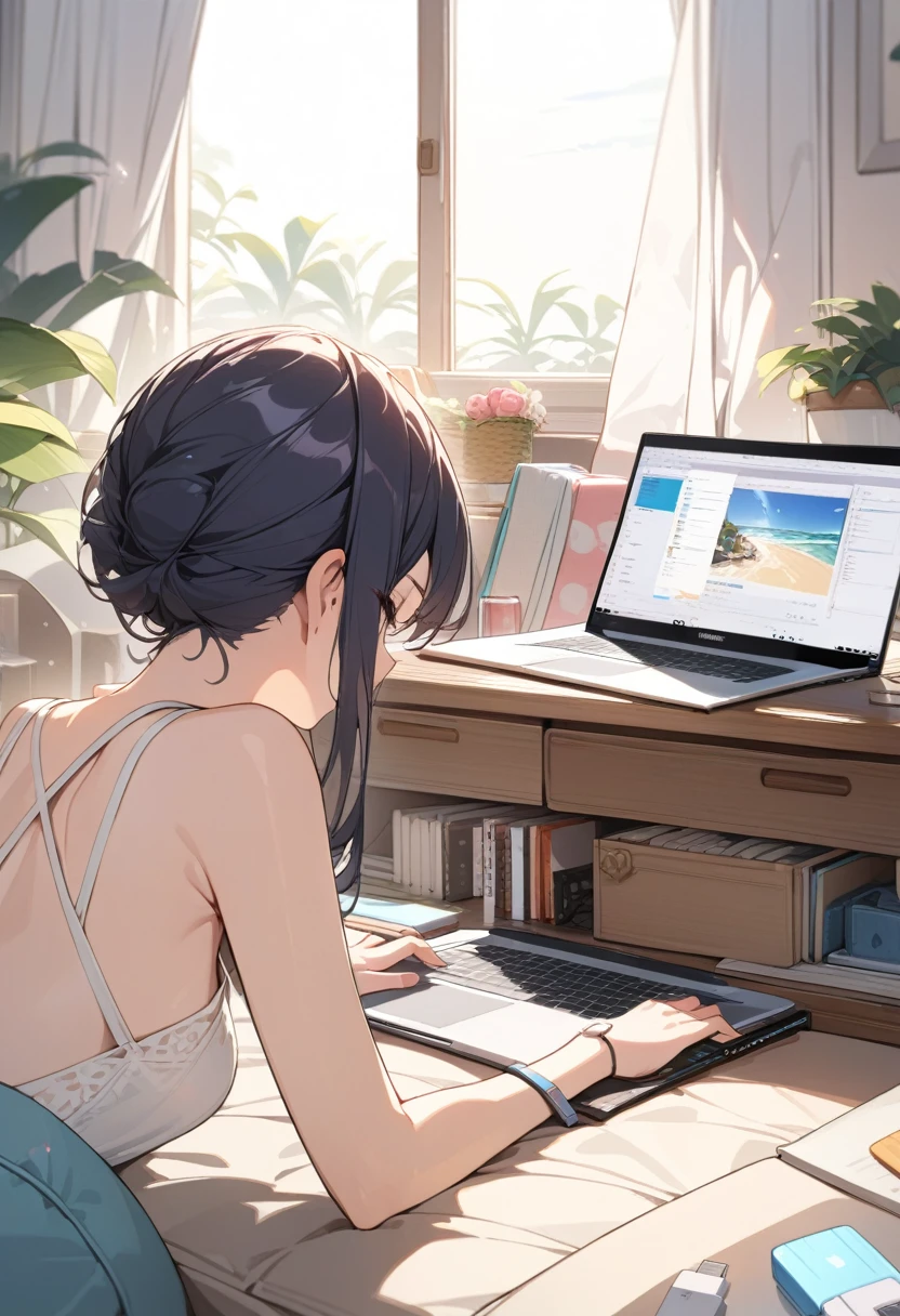 ((background only)),masterpiece, best quality, extremely detailed, ultra detailed, flat anime, 2D,
laptop computer,Reading data from a USB flash drive,
summer, 11AM, livingroom,