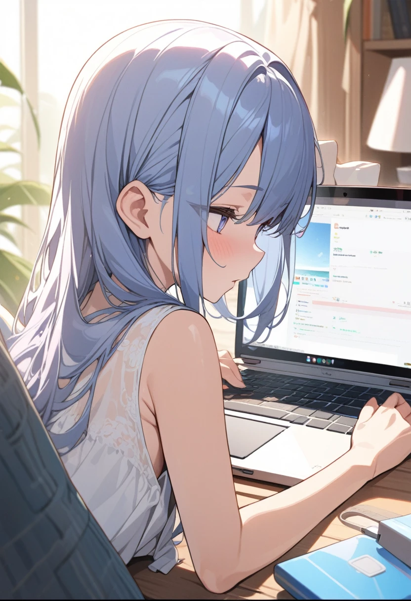 ((background only)),masterpiece, best quality, extremely detailed, ultra detailed, flat anime, 2D,
laptop computer,Reading data from a USB flash drive,
 summer, 11AM, livingroom,