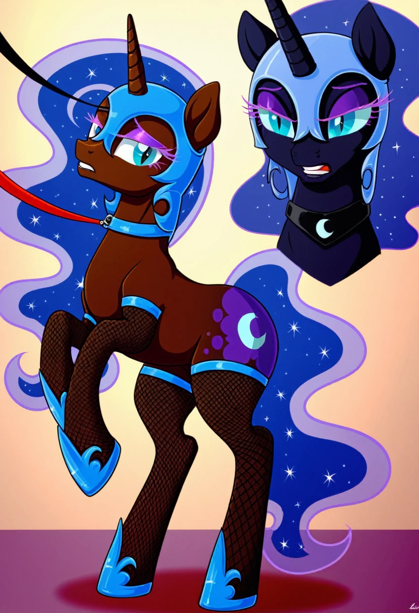 Pony sad nightmare moon in in fishnet tights b night club walks on a leash