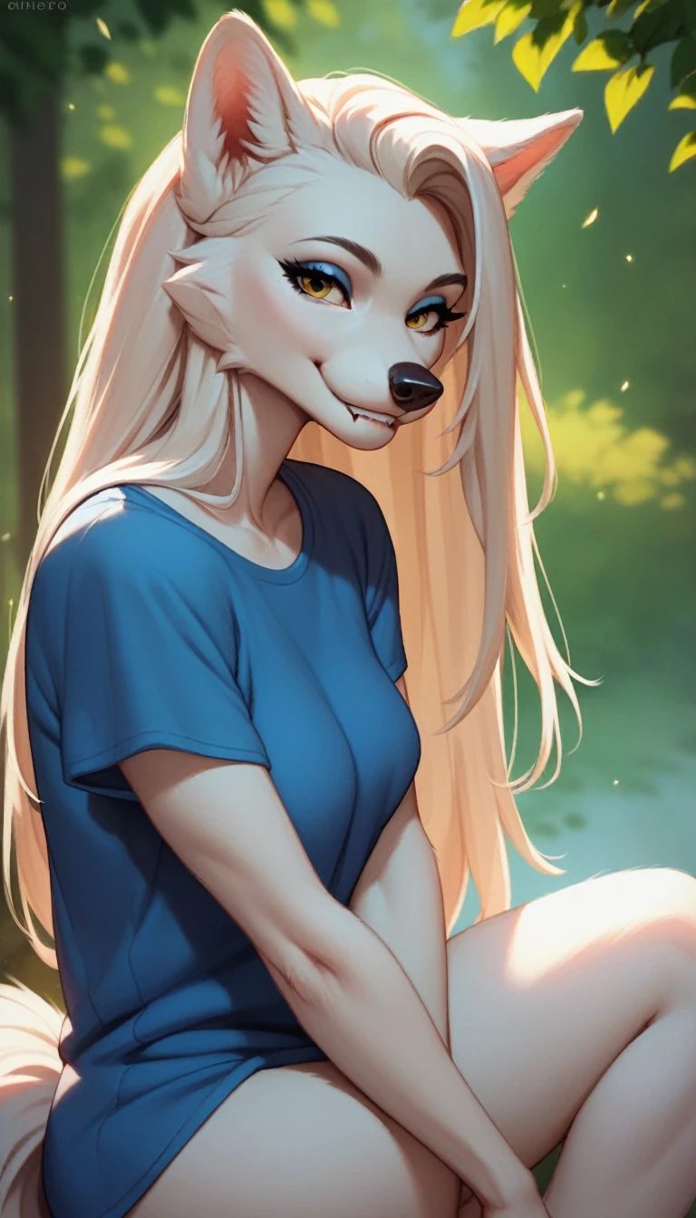 posing, female, 30 years, Cute, Eyeliner, long hair, Lip biting smile, blue shirt, eyes in the bedroom, antro, wolf ears, (White fur:1.5), baggy shirt, wolf, forest background, 8 K, it&#39;s empty here, (Best quality, masterpiece), Blue eyes, fabulous, ultra clarity, 4K, excellent quality, high detail, close-вверх, bare chest, , cum on face, sex oral dick oral, The human penis, Zoophilia, cute sucks dick, sucks gently, caresses with tongue, sperm dripping from mouth, balls dick, balls shaved, big dick, juicy dick, touches eggs with hands, plays with eggs, tits naked, nipples, blowjobs Dick, sex blowjobs Dick, sucks human dick, секс минет, берёт в рот, открыла рот, кончает в рот, сиськи 
