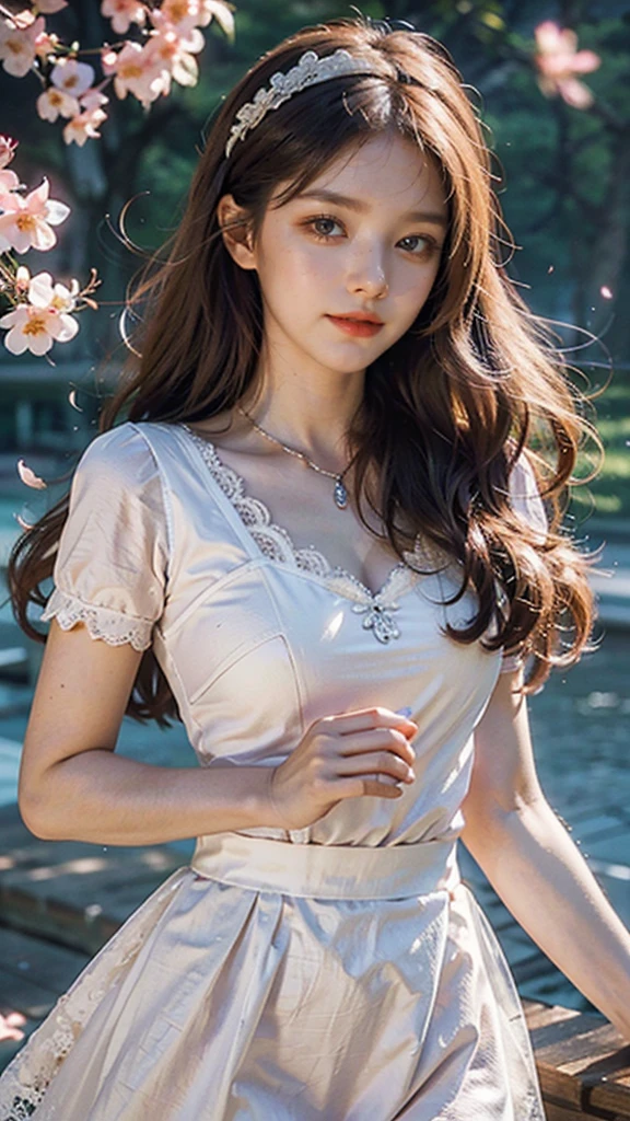 (CG unity 8k wallpaper extremely detailed) (better quality) (better lighting) (an extremely delicate and beautiful) (floating) (beautiful) (spring atmosphere) (1girl) (long pink hair), (hair headband), (detailed and beautiful blue eyes), ((very short white dress, pink lace underside), (lace), ((light transparent silk))), (cherry blossom petals), (butterflies), (dof), (volumetric light) cinematic lighting, chromatic aberration, Sony FE GM, textured skin, high details, highres, 8k