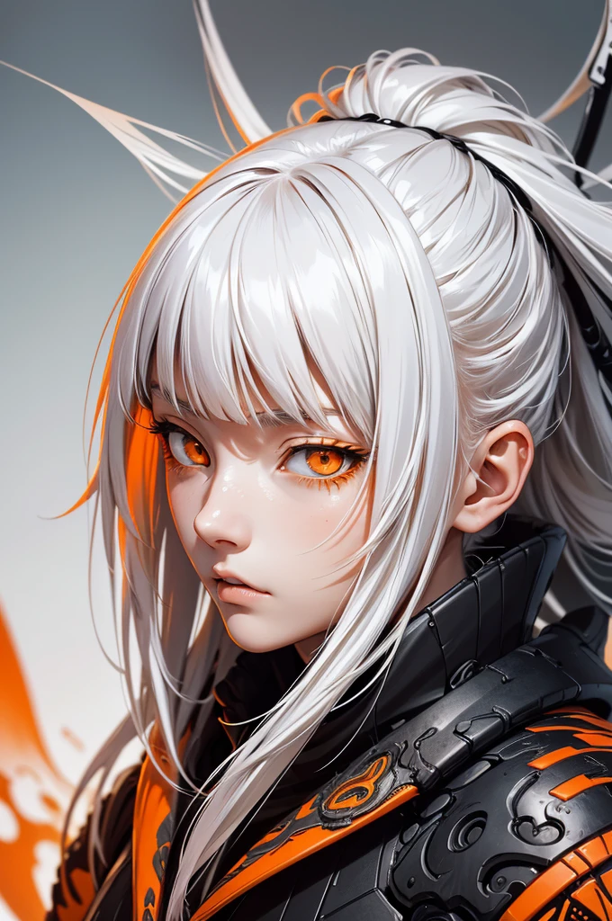 style of Tsutomu Nihei,(incredibly absurdres, (high resolution:1.18), intricate detail, (masterpiece:1.1), (highest quality:1.1), absurdres),(1girl, portrait, white hair, orange eyes, long hair, detailed eyes),
