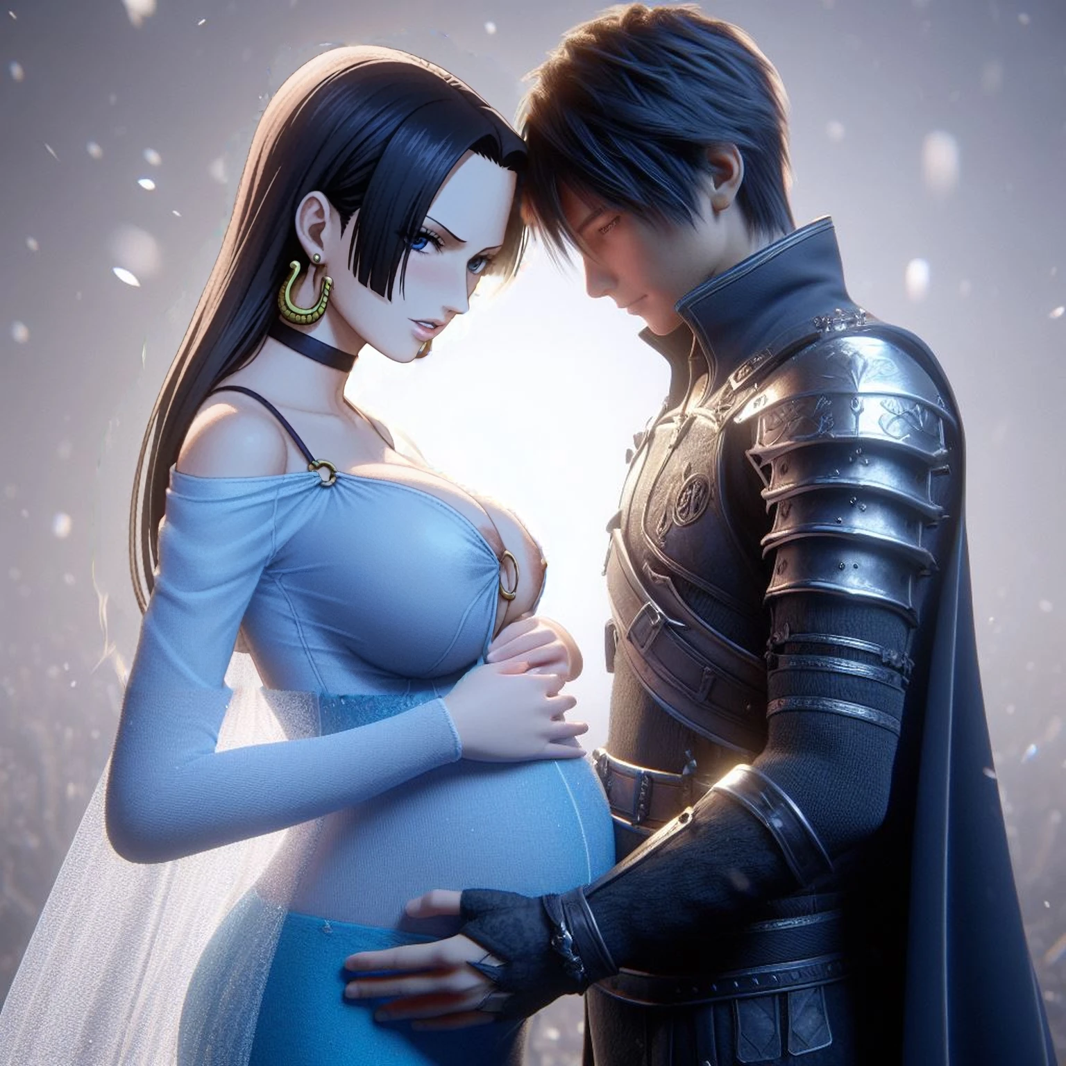 score_9, score_8_up, score_7_up, source_anime,masterpiece,best quality,highres,absurdres,official art,official style,source_anime,anime screencap,anime coloring,megami magazine,anime,animated,explicit,boa_hancock,long hair, black hair, earrings, (Pregnant) ,large breasts,((areola slip)), ((Areola)),((nipple)), long hair, looking at viewer, navel, o-ring, Standing, (White Seethrough swimsuit:1.3)