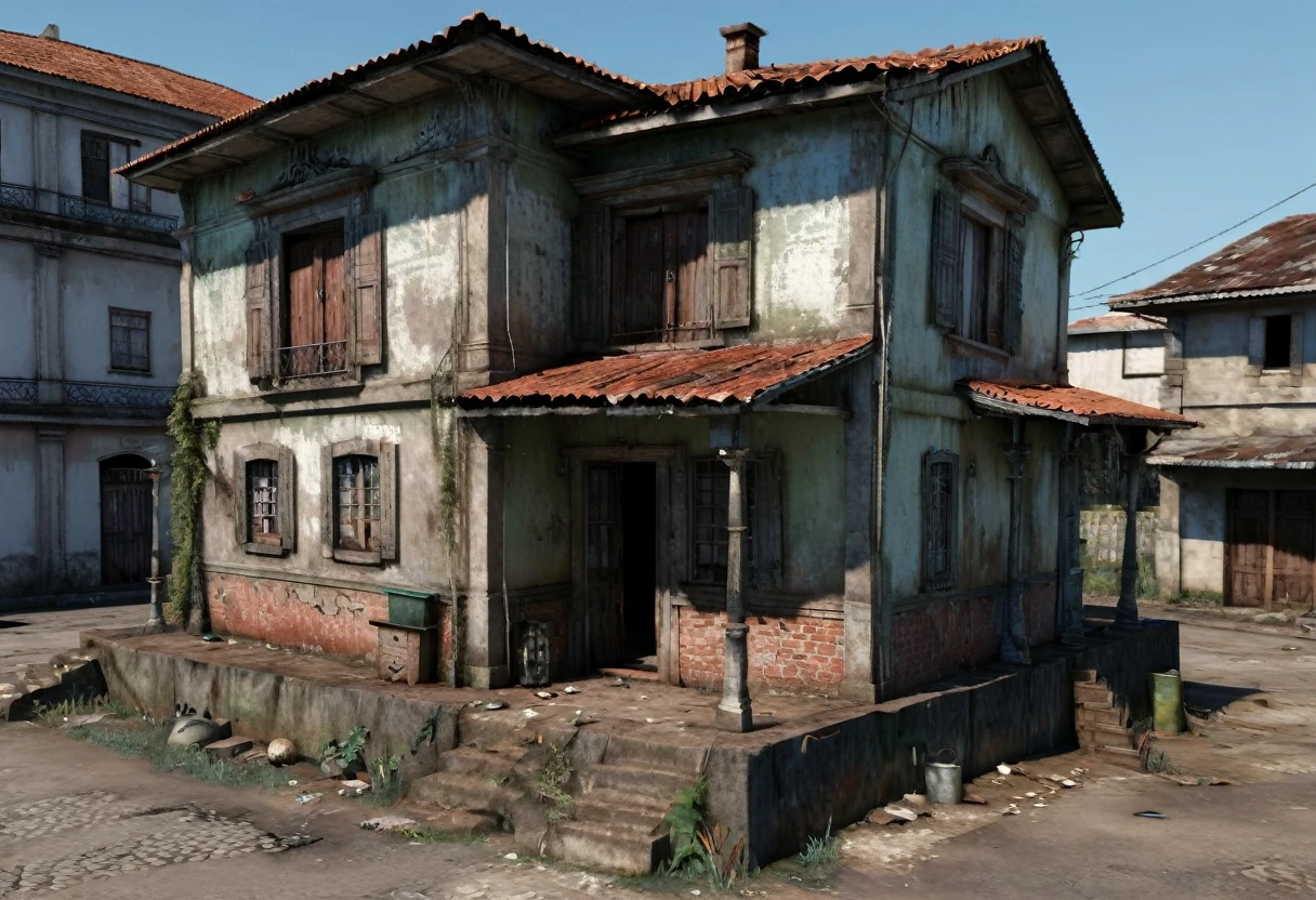 em vários ângulos da mesma older brazilian house with very poor appearance. The house has only two bedrooms and is in poor condition.. It looks very shabby and looks very old.. [City house] [pobres] [miserable] [older] [mic] [3d modle]