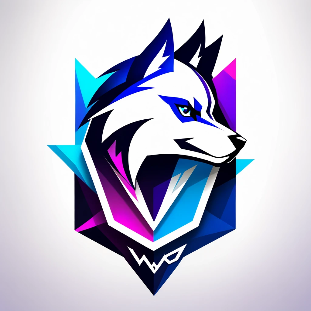 Design a minimalist but modern logo for my marketing named WargoGamer, featuring a symbol and the name in different fonts. The logo should emit an aggressive aura, with the symbol being a Husky in profile, abstract geometric shapes, intense and dynamic feel, 3D Art, rendered using Blender with high-detail textures