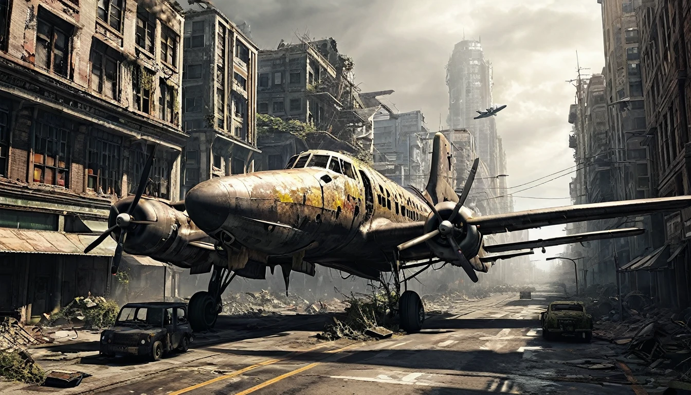 post apocalyptic city plane