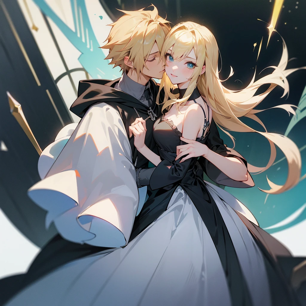 Homme noir metisse, cheveux bouclés, avec femme blonde aux yeux vert, romance , univers Kingdom Hearts, dessin manga anime realiste