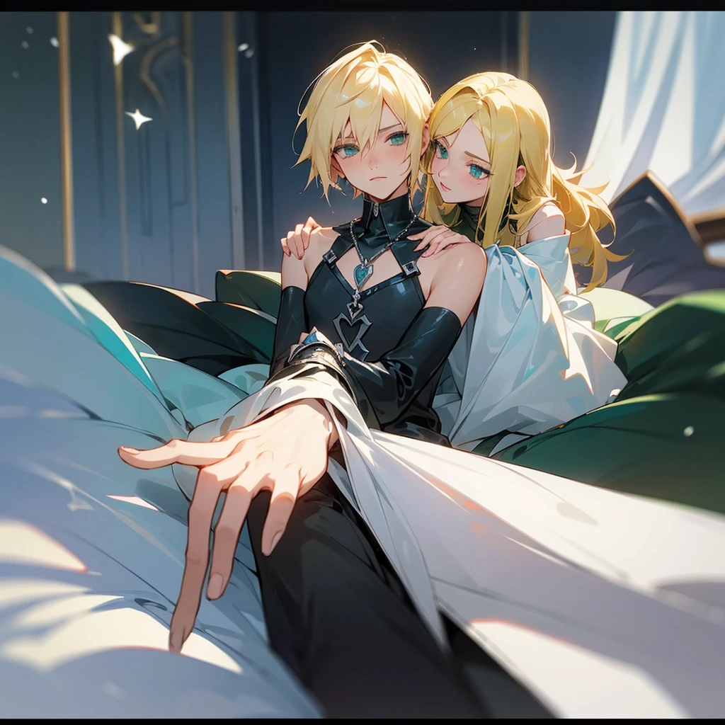 Homme noir metisse, cheveux bouclés, avec femme blonde aux yeux vert, romance , univers Kingdom Hearts, dessin manga anime realiste