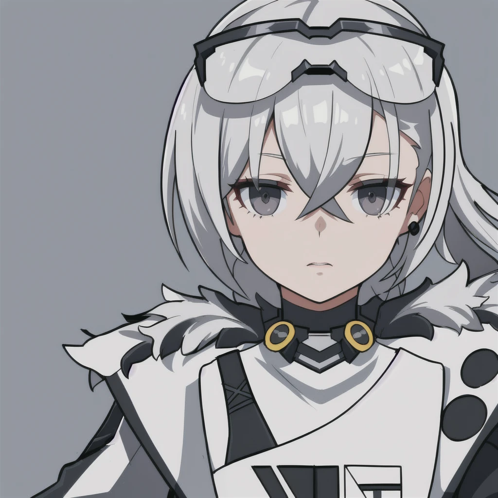 anime girl, grey hair, black eyes, cyberpunk, high tech, silver wolf, white shirt, 1girl, masterpiece, (beautiful and aesthetic:1. 5), thick black lineart, clean lineart, perfect lineart, variable lineart, clean anime outlines, intense line art, bold lineart, sharp lineart, best quality, high quality, best quality, ultra-detailed, colourful, saturated colours, dynamic lighting, HD,