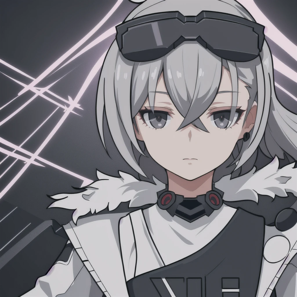 anime girl, grey hair, black eyes, cyberpunk, high tech, silver wolf, white shirt, 1girl, masterpiece, (beautiful and aesthetic:1. 5), thick black lineart, clean lineart, perfect lineart, variable lineart, clean anime outlines, intense line art, bold lineart, sharp lineart, best quality, high quality, best quality, ultra-detailed, colourful, saturated colours, dynamic lighting, HD,