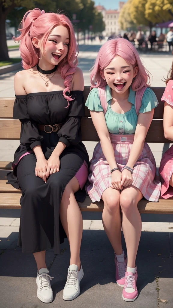 three women sitting on a bench laughing and laughing, young women, womanhood”, 🤬 🤮 💕 🎀, beautiful women, celebrating, older sister vibes, pexels, a group of people, edited, having a great time, 😭 🤮 💕 🎀, beautiful girls, annoying sister vibes, taken in 2 0 2 0, gen z, laughing
