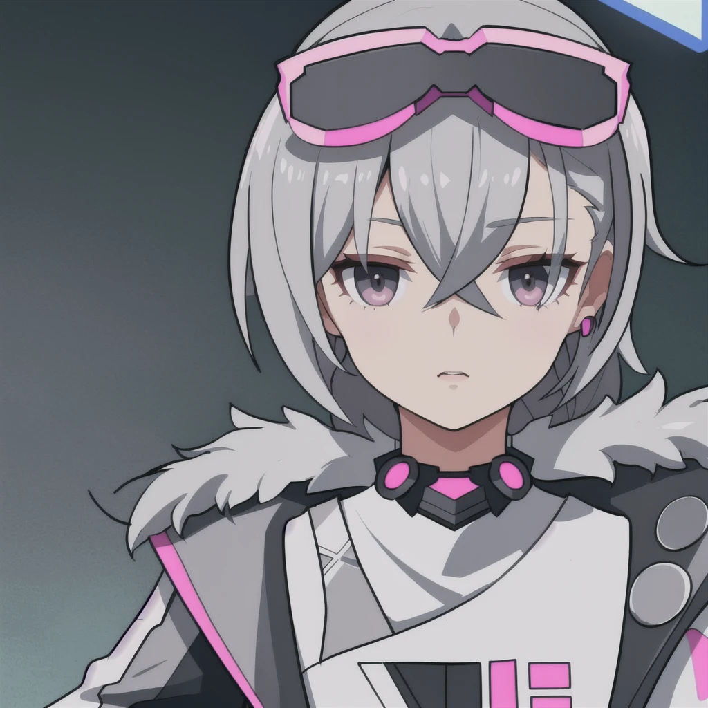 anime girl, grey hair, black eyes, pink jacket, gamer, cyberpunk, silver wolf, white shirt, 1girl, masterpiece, (beautiful and aesthetic:1. 5), thick black lineart, clean lineart, perfect lineart, variable lineart, clean anime outlines, intense line art, bold lineart, sharp lineart, best quality, high quality, best quality, ultra-detailed, colourful, saturated colours, dynamic lighting, HD,