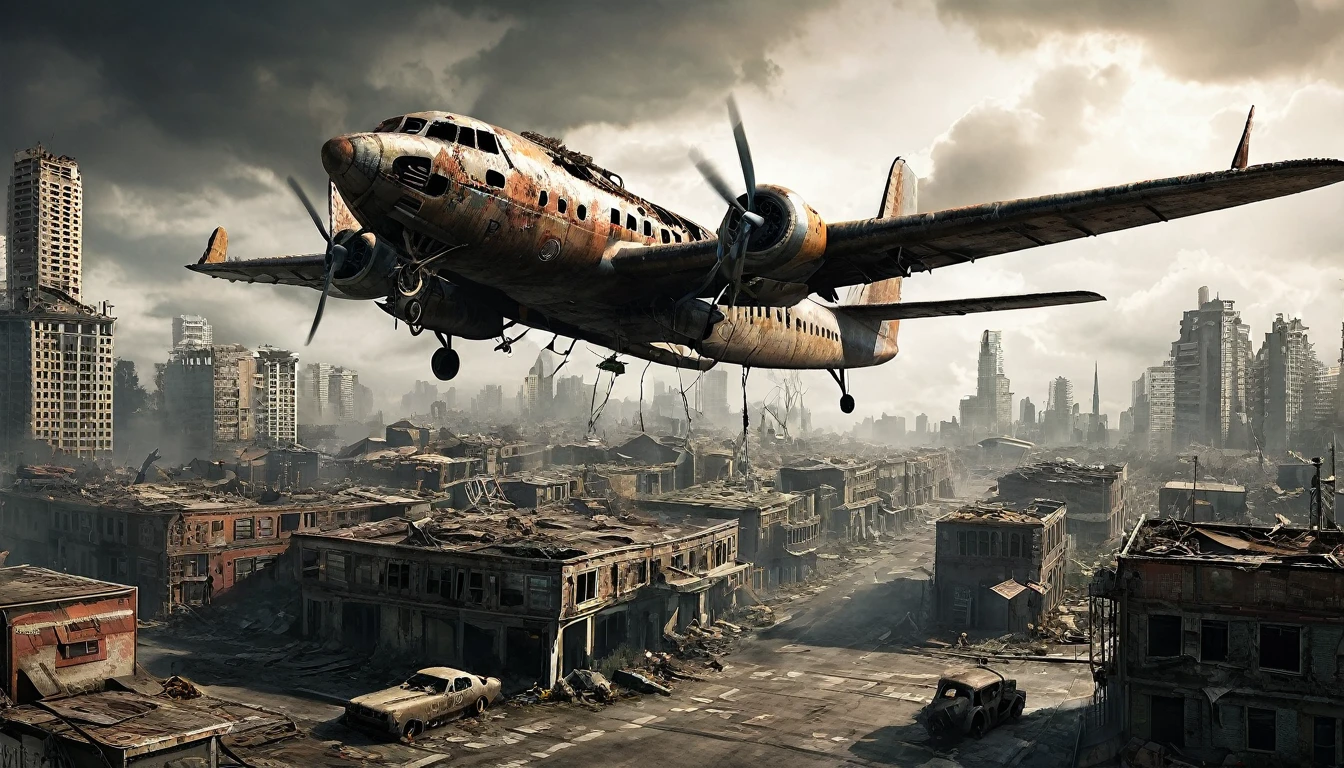 post apocalyptic city plane