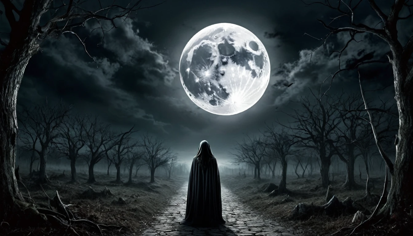 A horror image with a full moon
