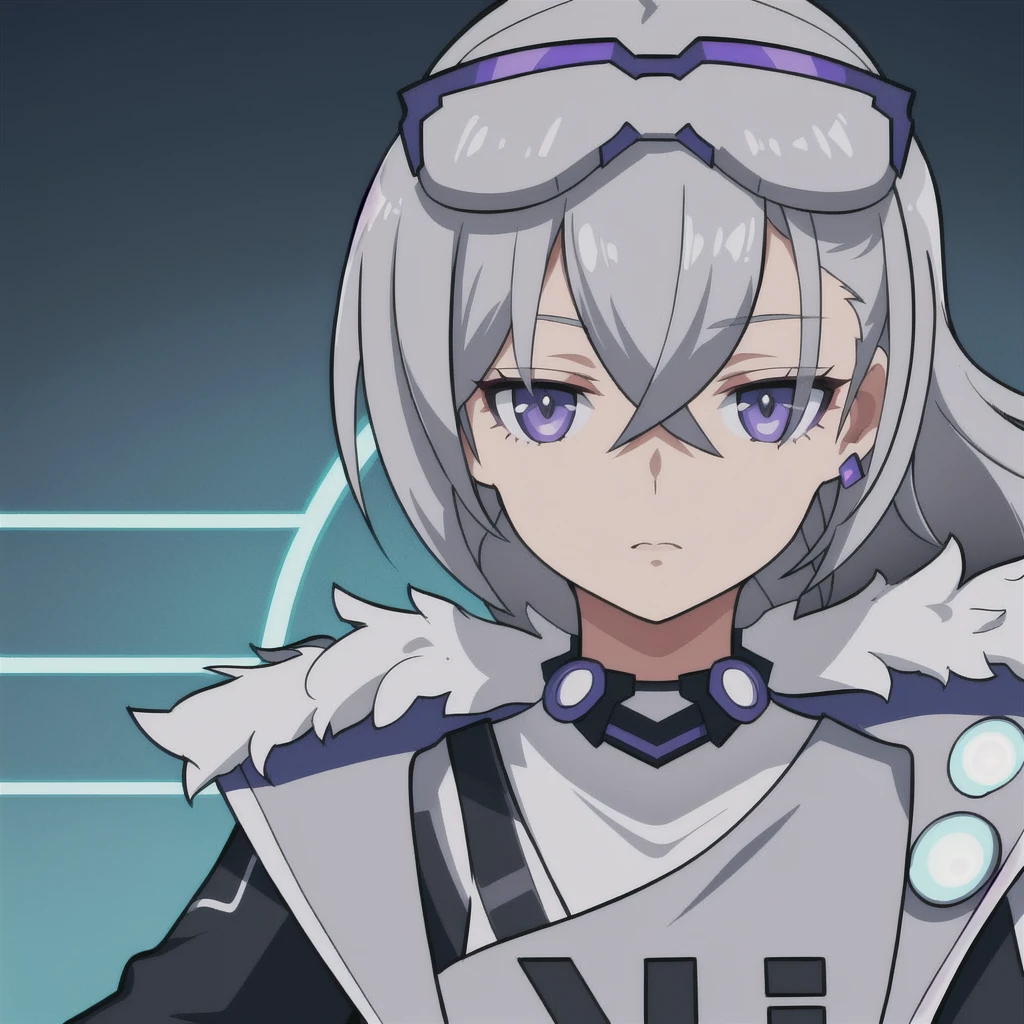 anime girl, grey hair, black eyes, blueish purple jacket, gamer, cyberpunk, silver wolf, white shirt, 1girl, masterpiece, (beautiful and aesthetic:1. 5), thick black lineart, clean lineart, perfect lineart, variable lineart, clean anime outlines, intense line art, bold lineart, sharp lineart, best quality, high quality, best quality, ultra-detailed, colourful, saturated colours, dynamic lighting, HD,
