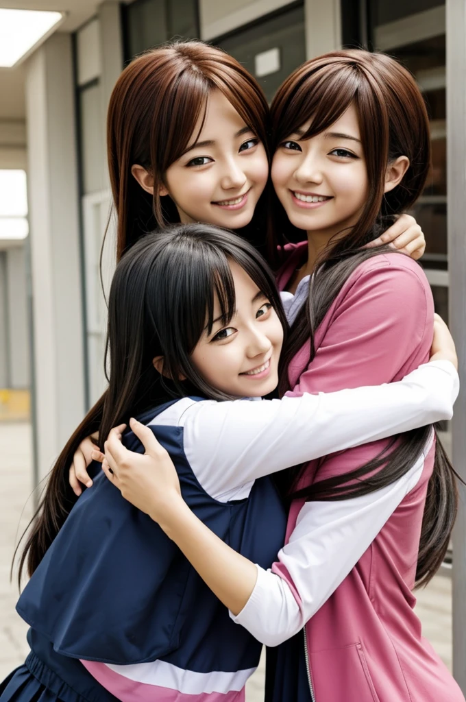 Anime girls hugging