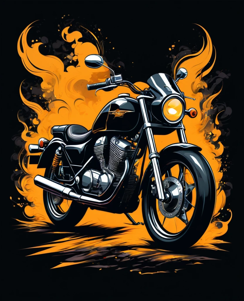 /imagine prompt: Motorcycle illustration for t-shirt, vetor Adobe Illustration, black backdrop, ADV,Bold outline style, irregular, junk, Light Shading - V 5.2