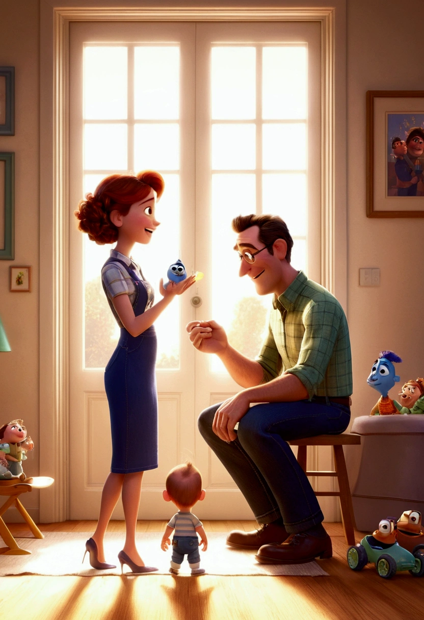 pixar, family, A man , A woman, , A , happy