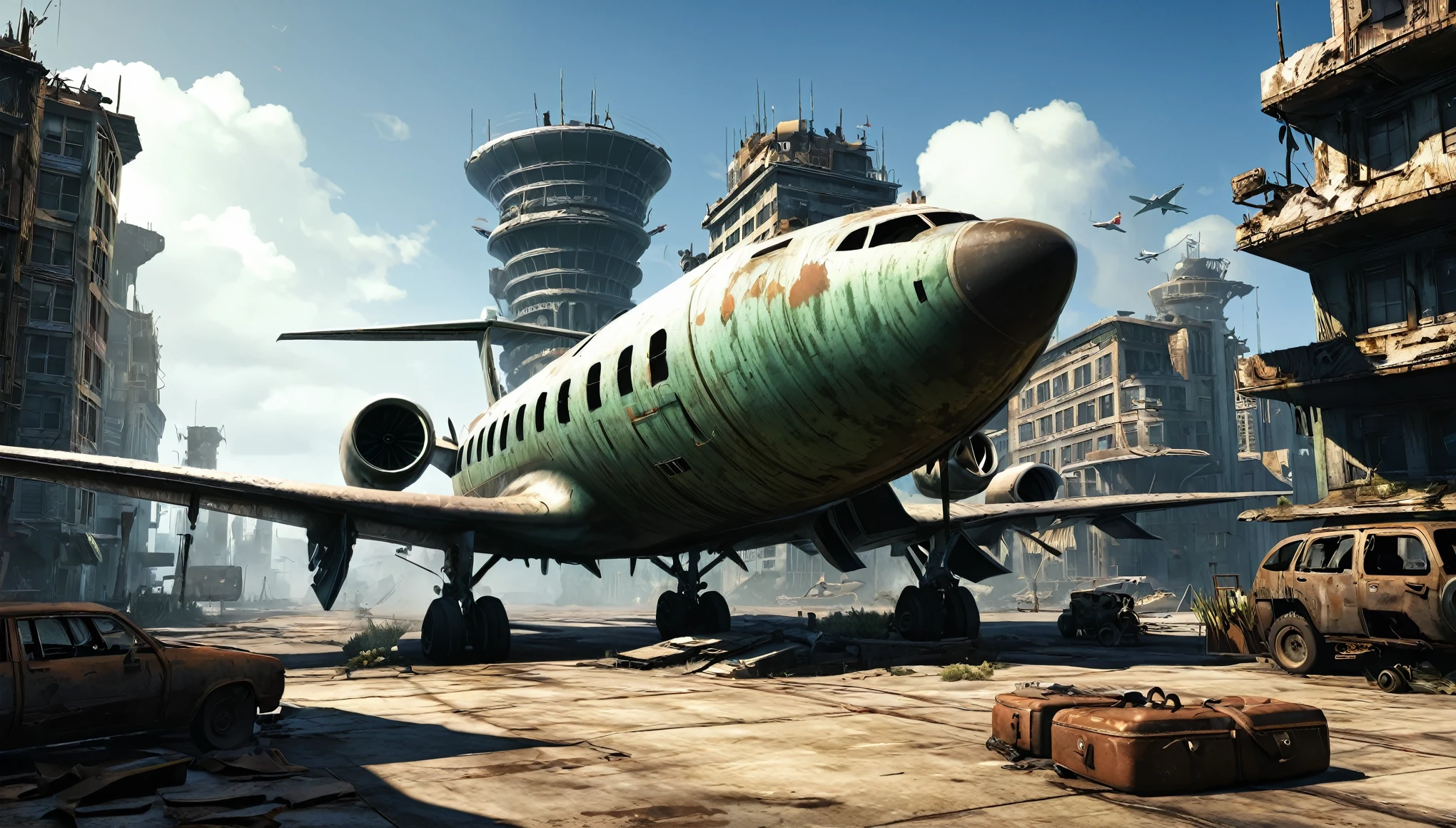 airplane jet city post apocalyptic