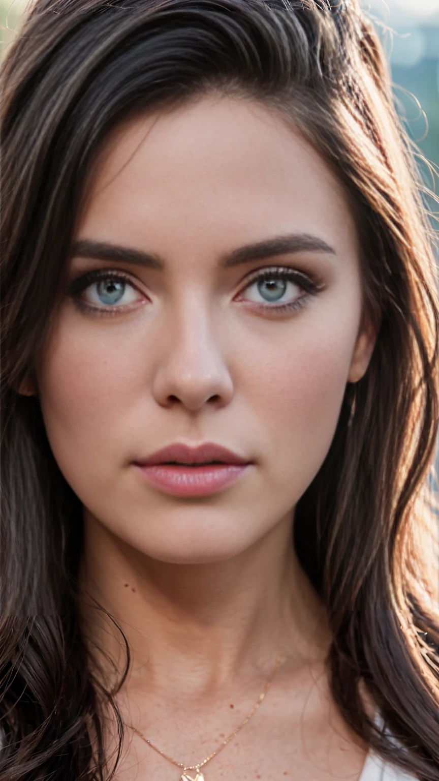 Raw-Photo, 27 year old girl, (1 girl), (Realistic), (photo-Realistic:1.5), pomade, (freckles:0.5), (long hair), necklace, (Raw-Photo, 8K uhd, granularity), Sharp eyeliner, Blush for eyes with thick eyelashes, Very gentle and beautiful, 8K, Soft lighting, high quality, A high resolution, sharp focus, extremely detailed, during the day, (sunlight on the face), beautiful detailed eyes, extremely detailed eyes and face, Masterpiece, cinematic lighting, (Highly detailed skin:1.2), 8K uhd, SLR camera, Soft lighting, high quality, granularity,