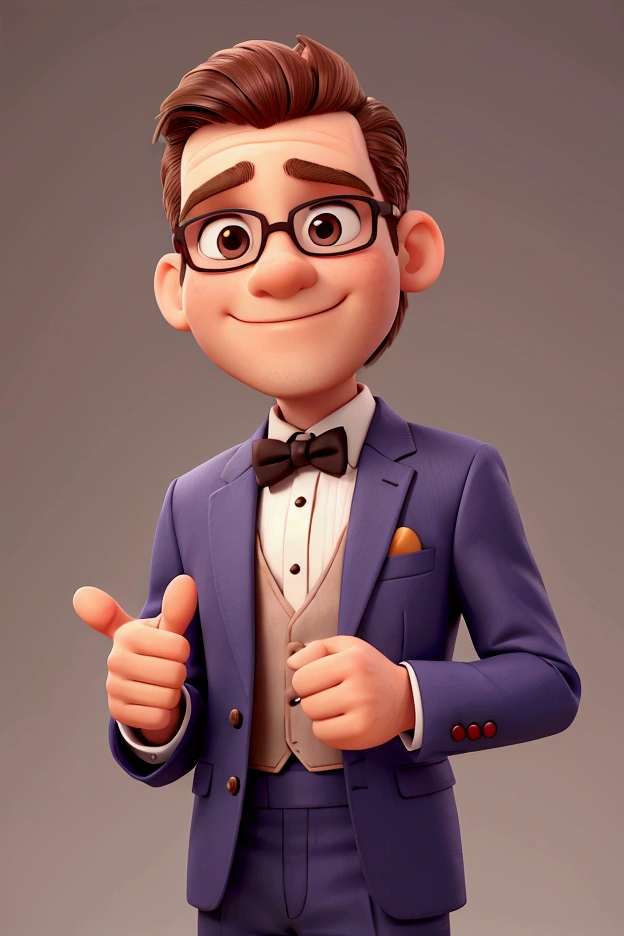 man with little hair and no beard dressed in a suit giving a thumbs up sign with his right hand