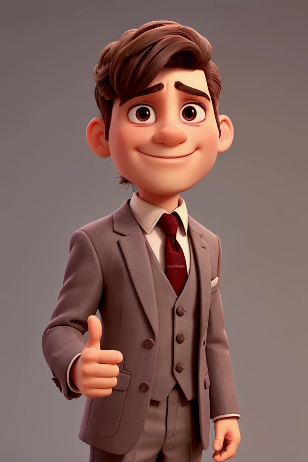 man with little hair and no beard dressed in a suit giving a thumbs up sign with his right hand