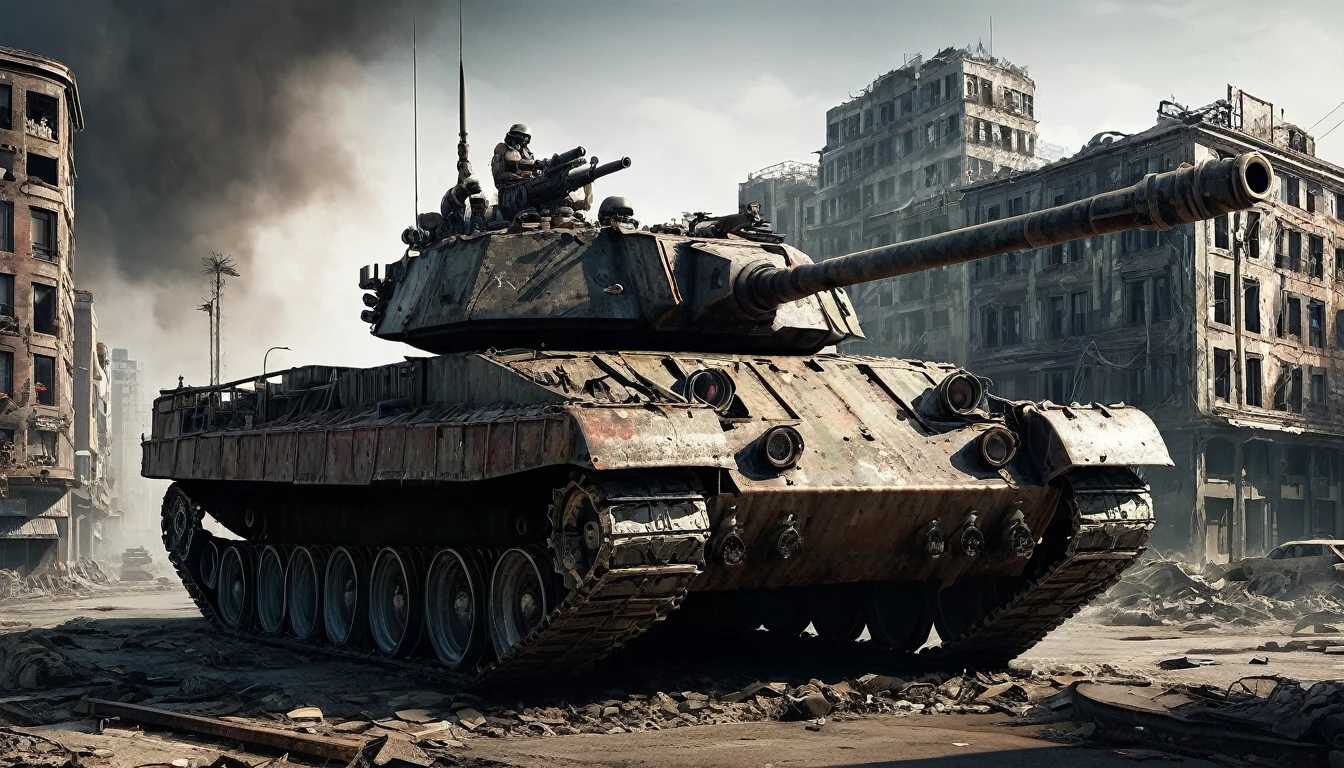 post apocalyptic city war tank