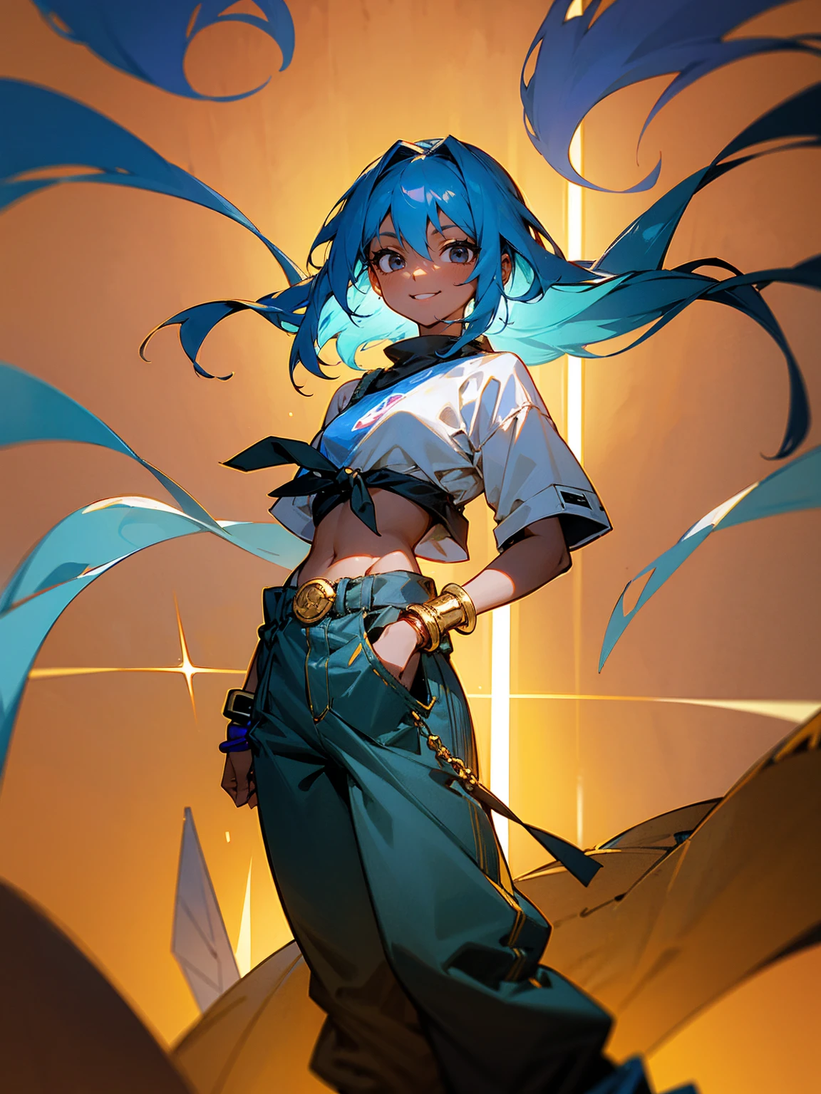 Spixs macaw as a human, brazilian human, blue hair and brown eyes,