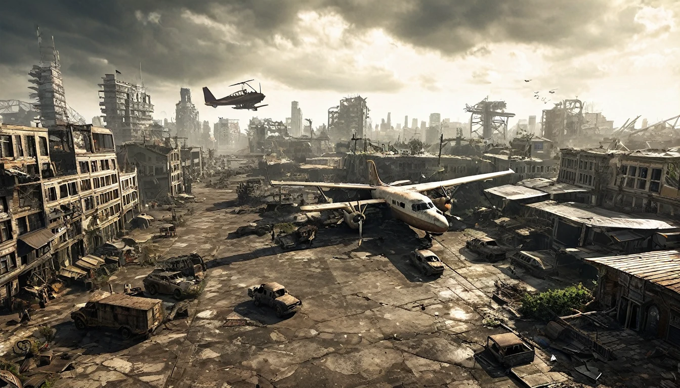 boing plane post apocalyptic city