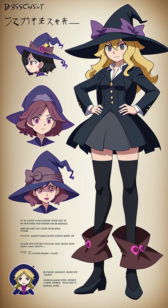 a cartoon of a woman dressed as a witch and a hat, teacher clothes, of the cryptic academy, witch academy, female protagonist 👀 :8, female protagonist, professional character design, dark academy, Portrait of the sinister teacher, Marisa Kirisame, official character art, middle aged witch, pokemon trainer costume, Pokémon Conceptual Mystery, ( ( character concept art ) )