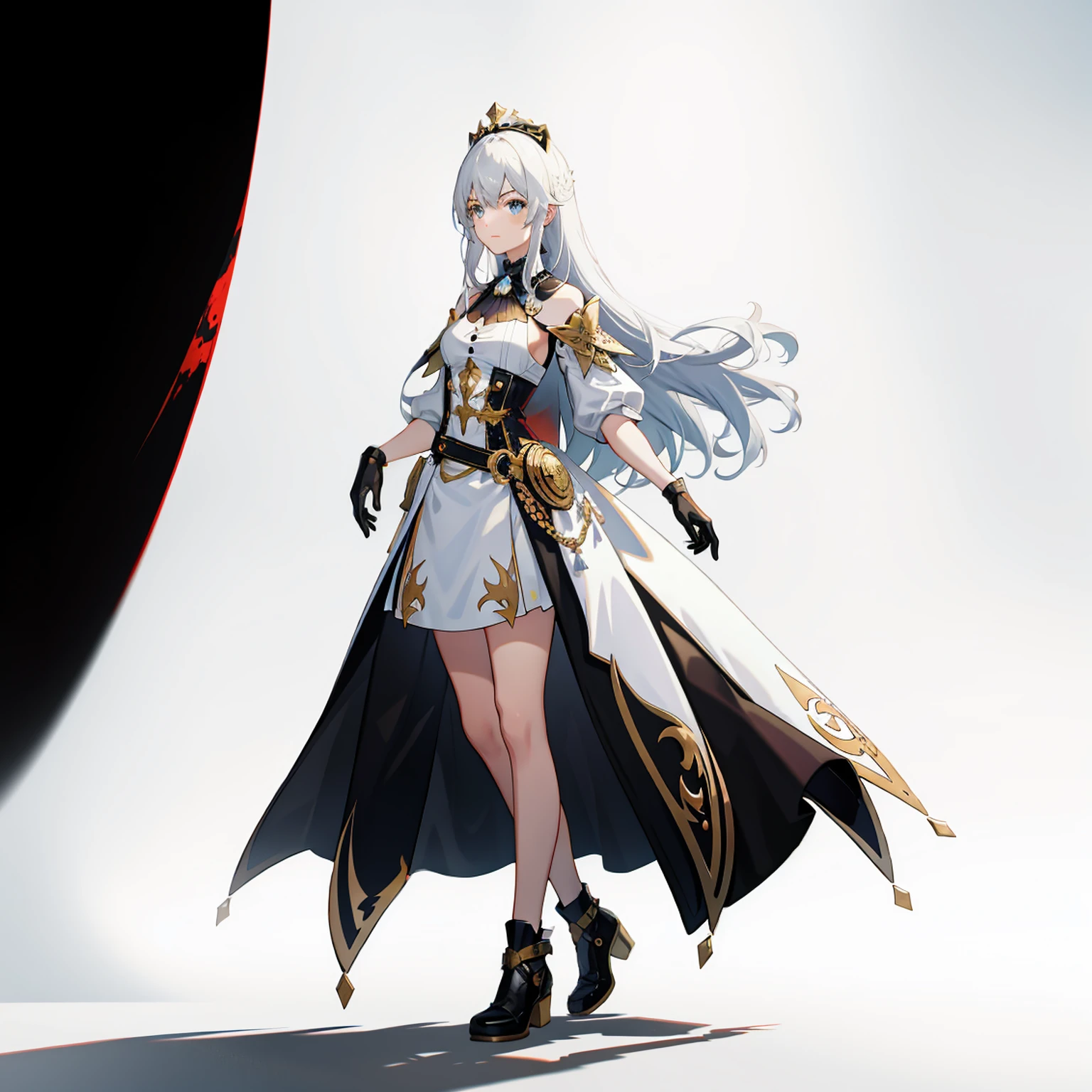 ((full body photo, standing, feet on the ground)) ((masterpiece,best quality)),(3girl:1.2), solo, beautiful detailed eyes, detailed face, (full body:1.2), white long hair, red eyes,small breast, (black background:1.1), bloody particles,blood on the face,
Silver wavy hair, blue eyes, gorgeous white long dress, reverent, beautiful woman, benevolent smile, headdress, gold shoes, anime, temple background, unexposed