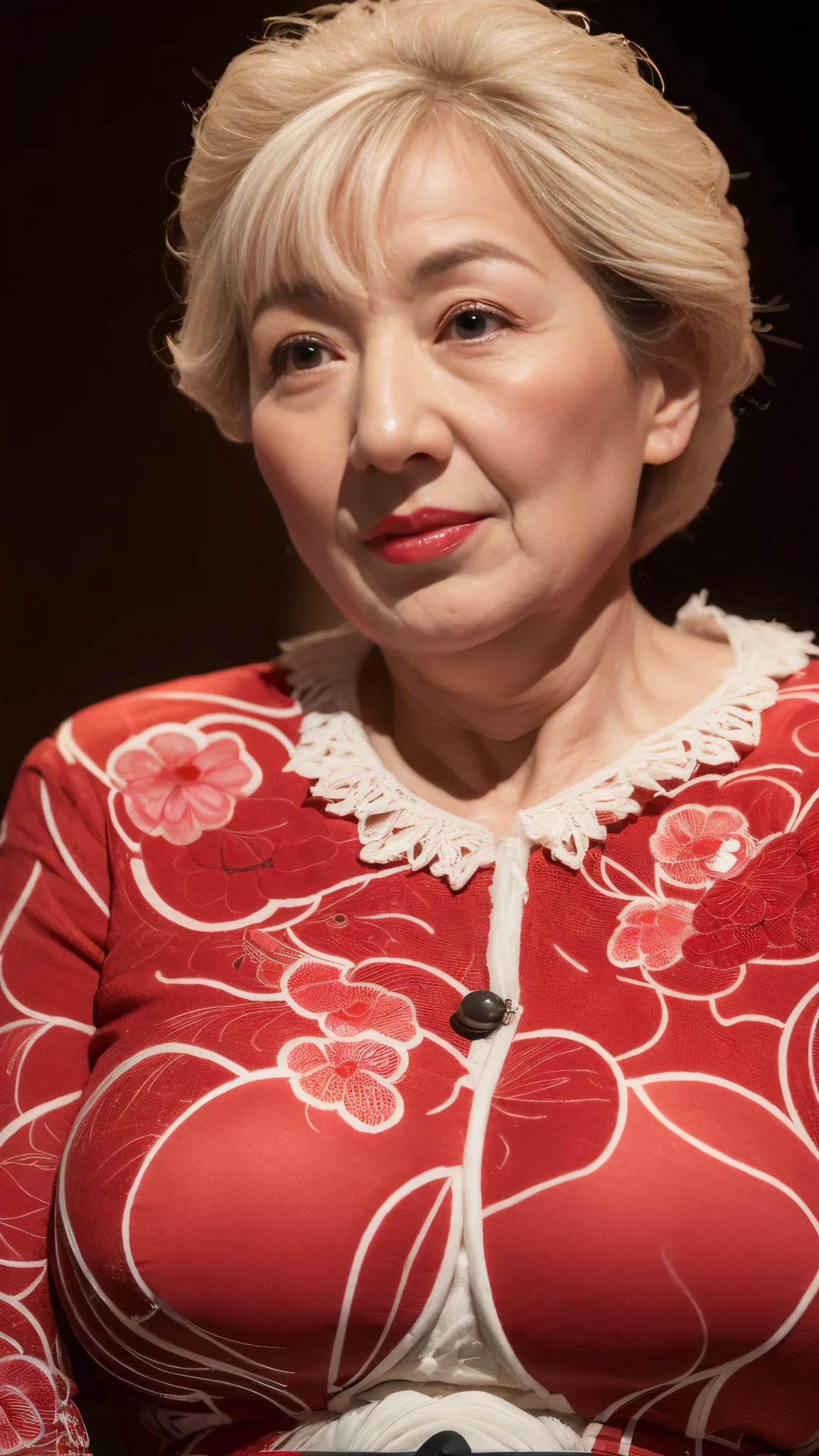 Mature Woman, 120 years old, Japanese painting, senior citizen, Draw lips correctly, Red lipstick, Unbalanced large breasts, 16K, Highest quality, Very detailed, Erotic, Very detailed肌, (Japanese), alone, Huge breasts, Mature Madam, Glamour, sexy, Chromo White Skin, Staring straight ahead,