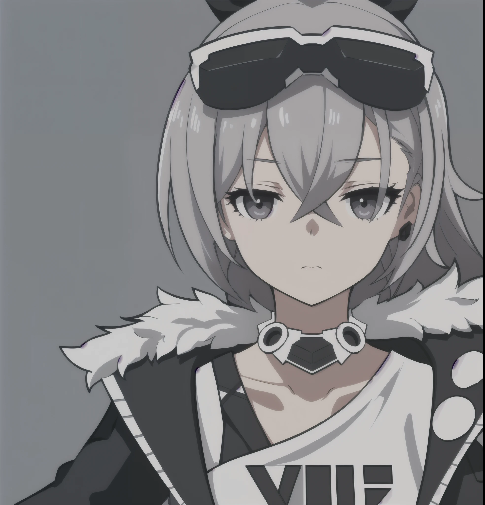 anime girl, grey hair, black eyes, silver wolf, white shirt, 1girl, masterpiece, (beautiful and aesthetic:1. 5), thick black lineart, clean lineart, perfect lineart, variable lineart, clean anime outlines, intense line art, bold lineart, sharp lineart, best quality, high quality, best quality, ultra-detailed, colourful, saturated colours, dynamic lighting, HD,