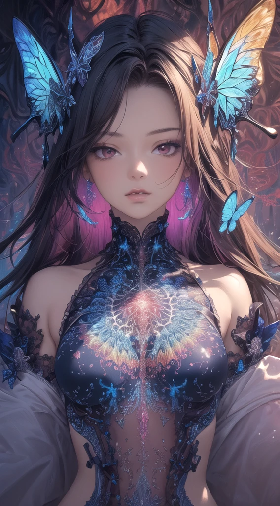 (masterpiece, top quality, best quality, official art, beautiful and aesthetic:1.2),extreme detailed,(fractal art:1.3),colorful,highest detailed,Dreamy Atmosphere,Bright color,
hudie,luminescence,butterfly,