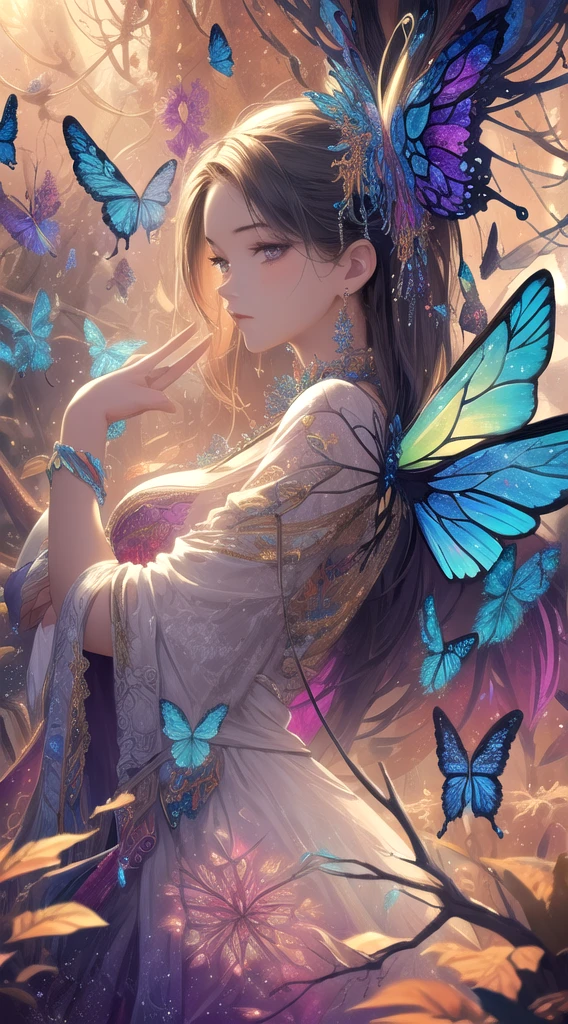 (masterpiece, top quality, best quality, official art, beautiful and aesthetic:1.2),extreme detailed,(fractal art:1.3),colorful,highest detailed,Dreamy Atmosphere,Bright color,
hudie,luminescence,butterfly,