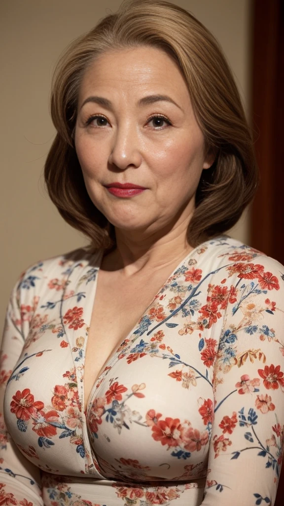 Mature Woman, 120 years old, Japanese painting, senior citizen, Draw lips correctly, Red lipstick, Unbalanced large breasts, Abnormally large breasts, Super big breasts, 16K, Highest quality, Very detailed, Erotic, Very detailed肌, (Japanese), alone, Huge breasts, Mature Madam, Glamour, sexy, Chromo White Skin, Staring straight ahead,