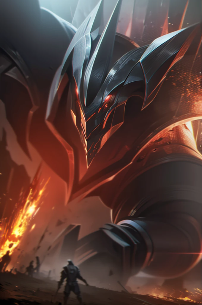 cinematic epic battle scene, massive dark monsters emerging, heroic warriors fighting in intense RPG action, 4k quality, cinematic flame trailer, dramatic lighting, highly detailed, photorealistic, masterpiece