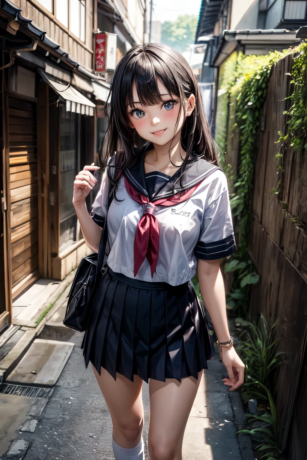 young woman, , Long brown hair, Wear a sailor uniform,Short sleeve,Pleated skirt,(Ultra Mini Skirt:1.5), sitting at a desk in the classroom, (smile), (Highest quality: 1.3), (masterpiece: 1.3) with an unparalleled ,masterpiece, Surreal 8K, Perfect artwork, Very detailed, Highest quality, masterpiece 8K wallpaper aesthetics, masterpiece, Award-winning works, Official Art, Cinema Lighting,