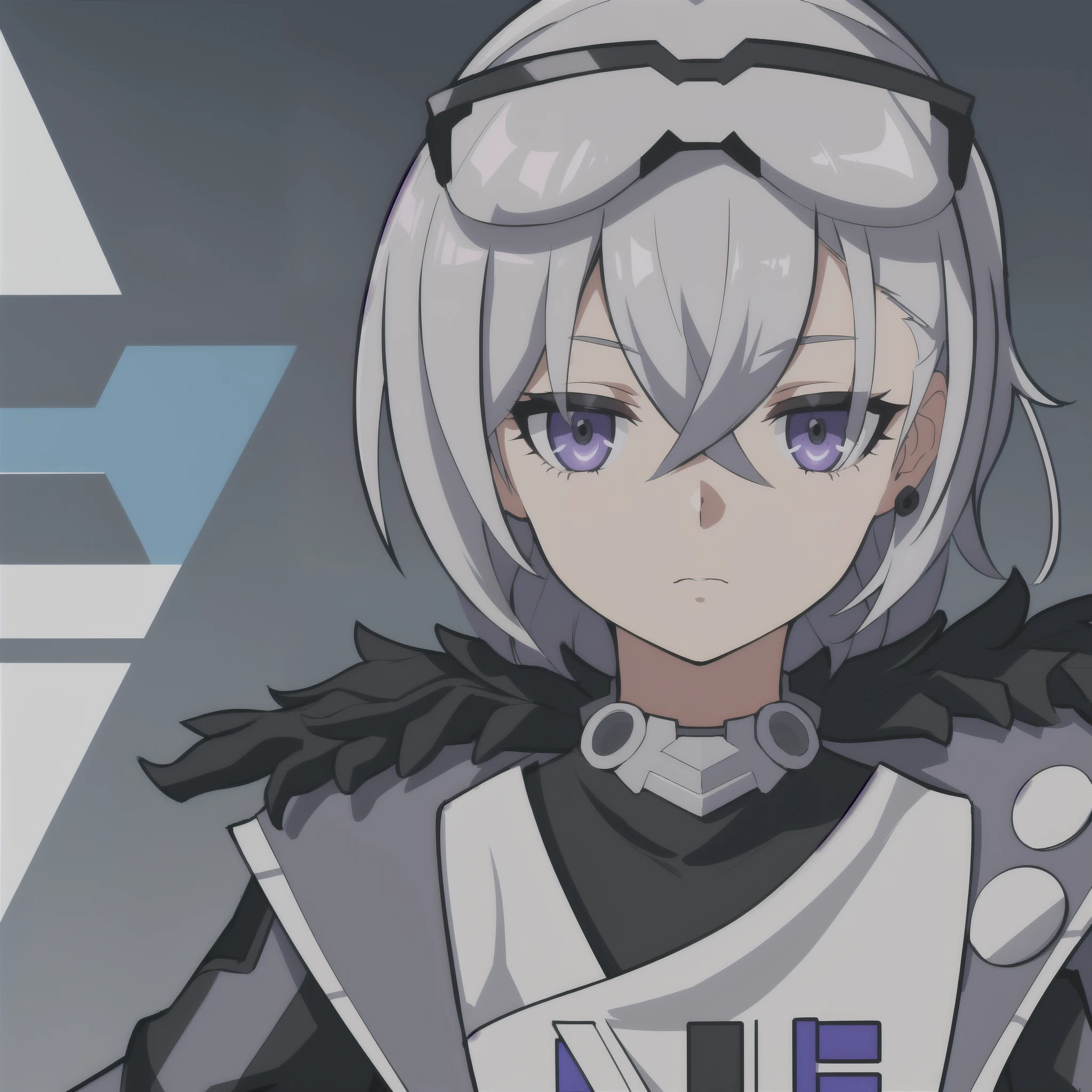 anime girl, grey hair, black eyes, blueish purple jacket, gamer, cyberpunk, silver wolf, white shirt, 1girl, masterpiece, (beautiful and aesthetic:1. 5), thick black lineart, clean lineart, perfect lineart, variable lineart, clean anime outlines, intense line art, bold lineart, sharp lineart, best quality, high quality, best quality, ultra-detailed, colourful, saturated colours, dynamic lighting, HD,