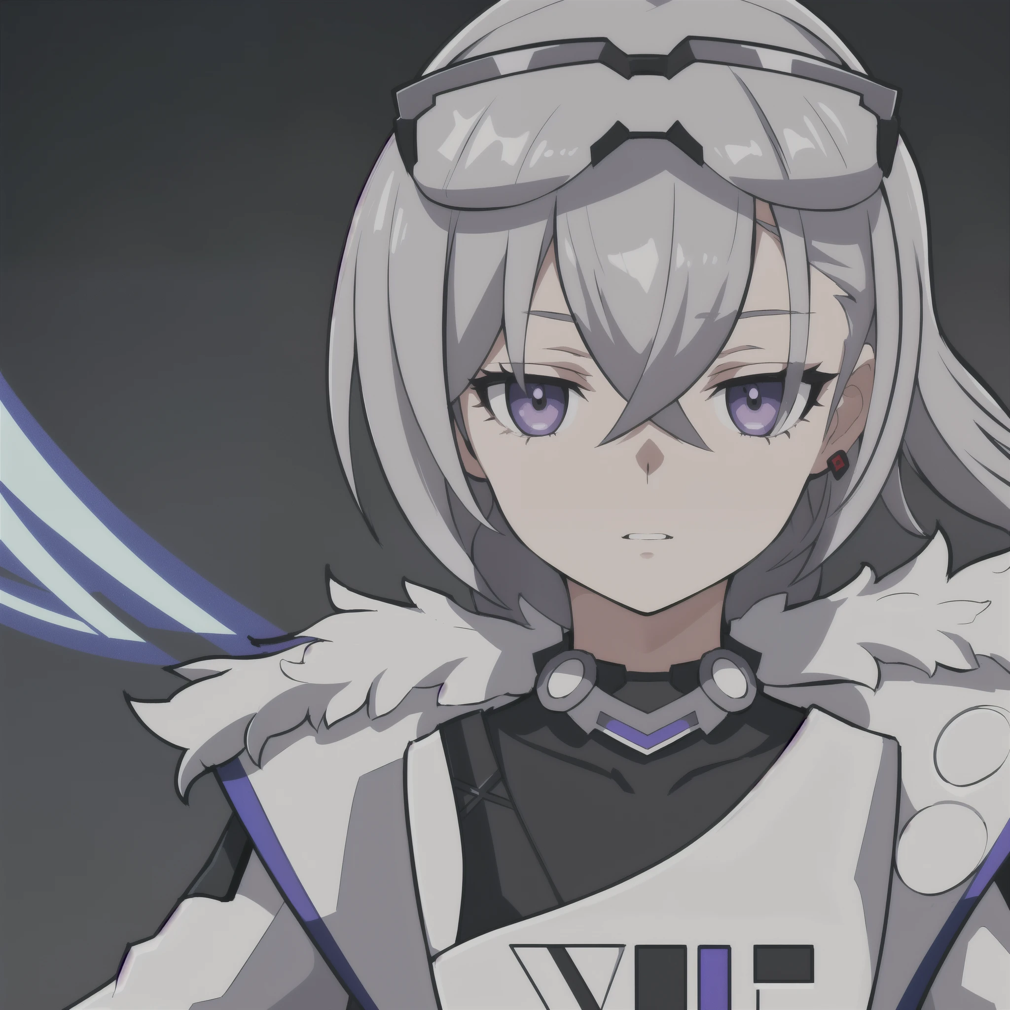anime girl, grey hair, black eyes, blueish purple jacket, gamer, crop top, silver wolf, white shirt, 1girl, masterpiece, (beautiful and aesthetic:1. 5), thick black lineart, clean lineart, perfect lineart, variable lineart, clean anime outlines, intense line art, bold lineart, sharp lineart, best quality, high quality, best quality, ultra-detailed, colourful, saturated colours, dynamic lighting, HD,