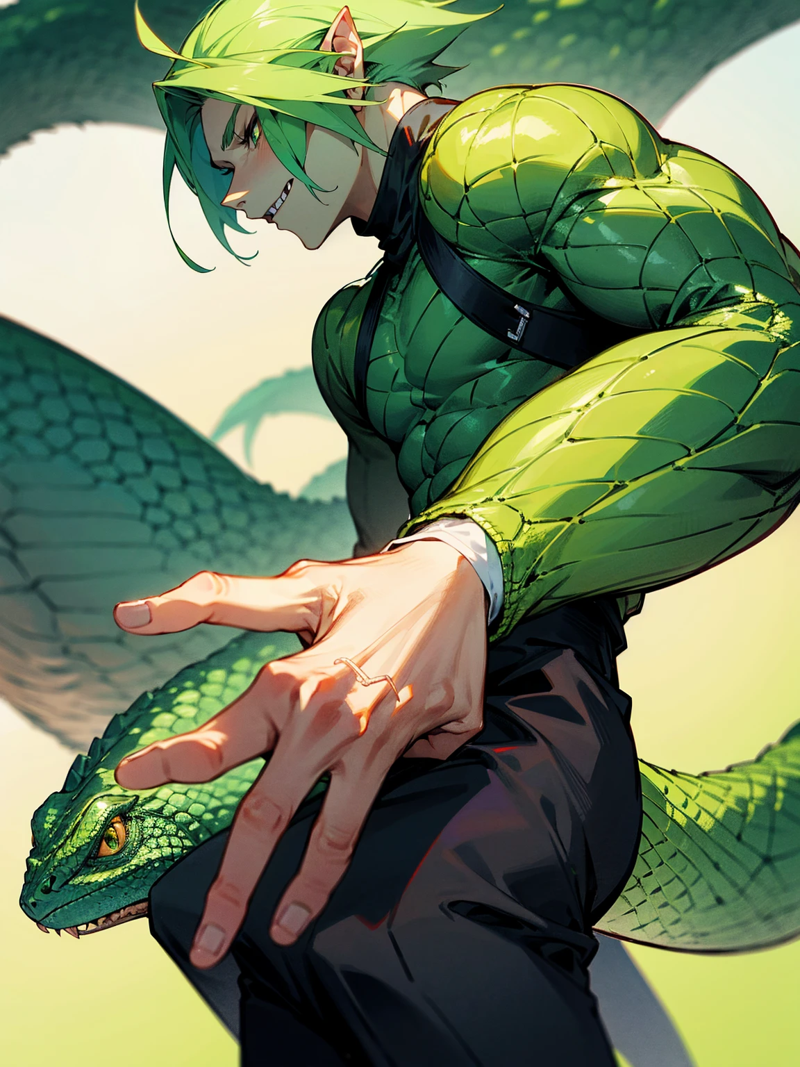 Libra, reptiles, Humanity, Crocodile, green body, scale, There is nothing there, Crocodilian, facial, Muscular, green scale, teeth、get annoyed、Fighting stance、Movement angle、Remains、(multiple、10)、(White background)、get annoyed、Open your mouth、(From the back、Back view)