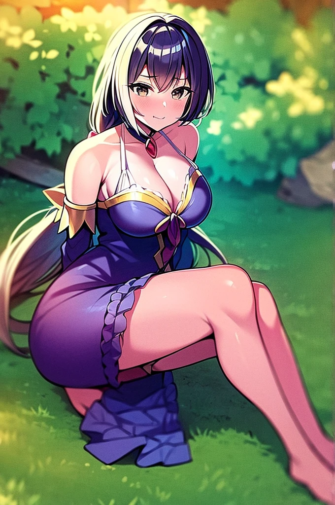 Kyaru, huge breasts, anime style, cleavage, sexy princess dress