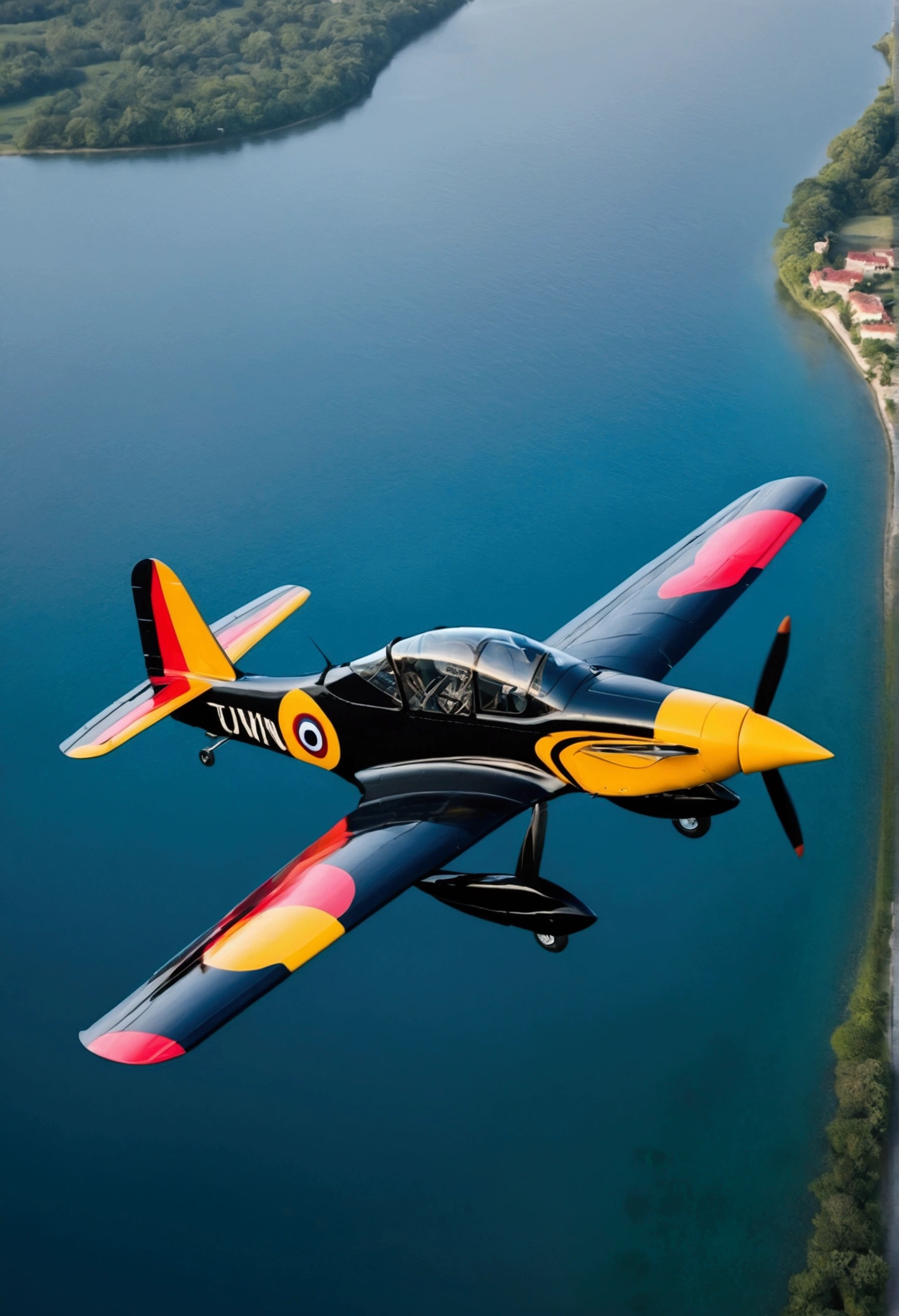 Tucano,Fly over the water,inverted image,sharp focus,bokeh,depth of fieldasters' works,superfino,hyperrealisti,8k,best quality image,Detailed Description,Lumiere,cinematic perspective