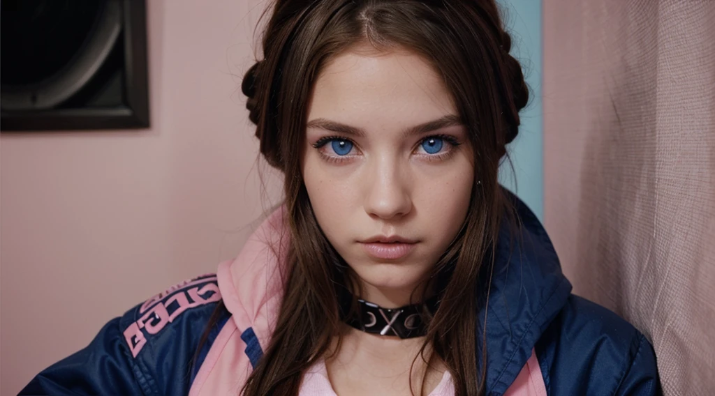 y2k girl aesthetic blue eye brown hair pink tips cover of musical disoc