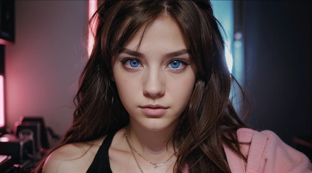y2k girl aesthetic blue eye brown hair pink tips cover of musical disoc